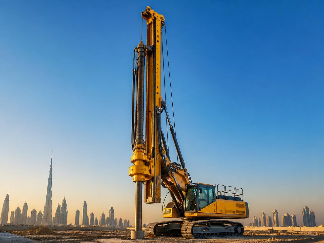 Geotechnical drilling rig with telescopic kelly bar on a UAE construction site
